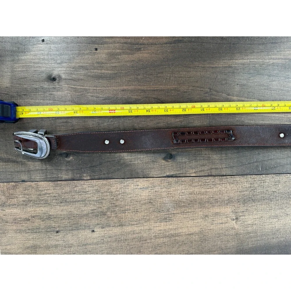 Vintage Brown Leather Western Concho Belt Silver Buckle Boho Cowboy Unisex 40